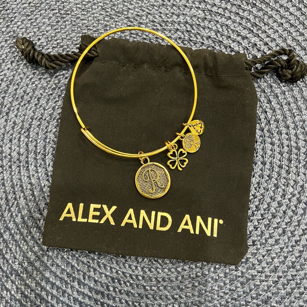 Alex and Ani “R” Letter Bracelet Gold